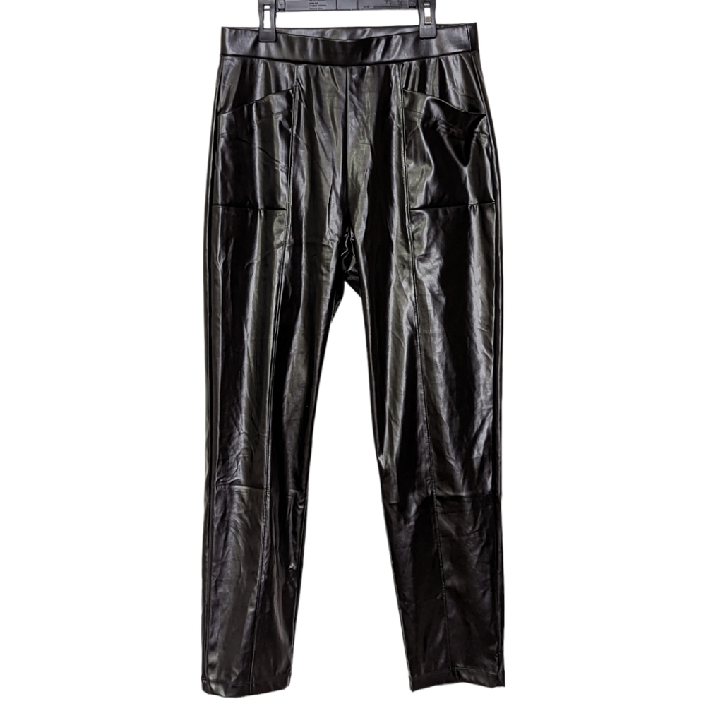 H by Halston Vintage Inspired Black Faux Leather Mob Wife Pants Studio 54 Size S